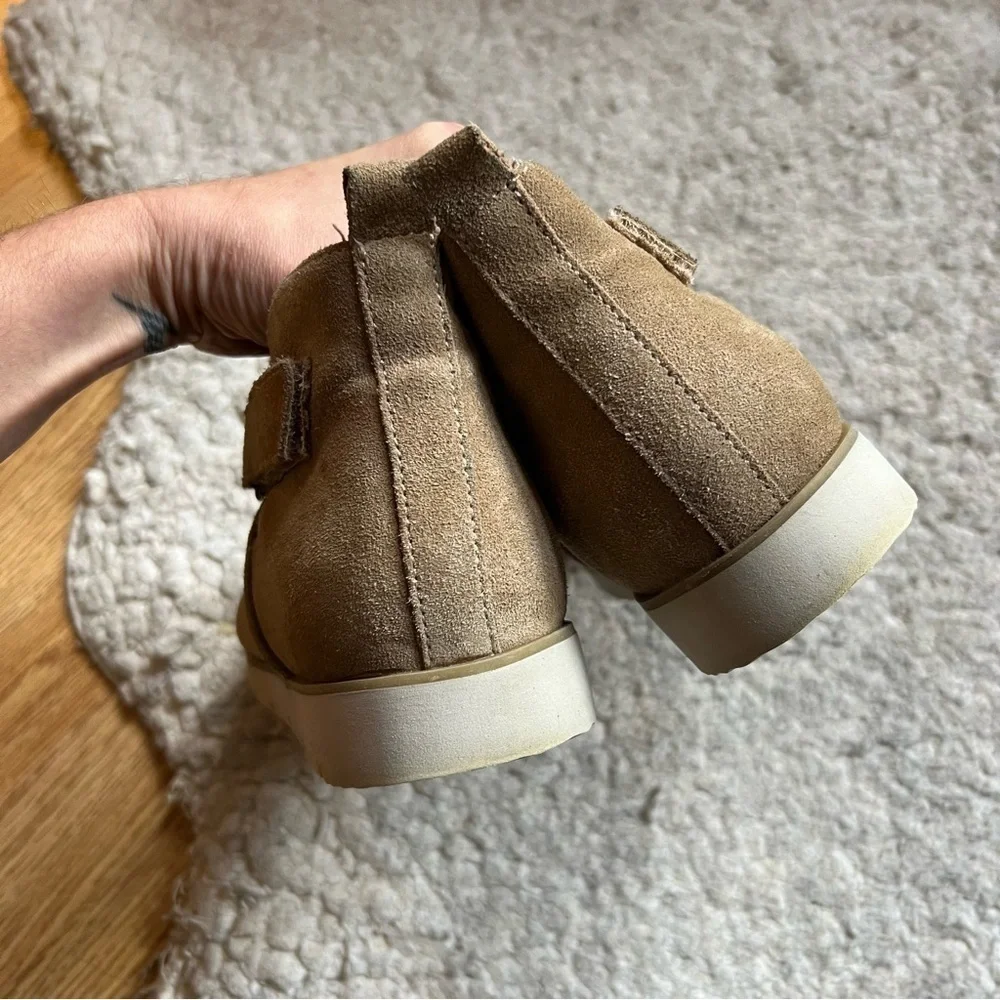 Bearpaw: NeverWet Tan Suede Zoe Slim Wedge Hook and Loop Booties Size 10